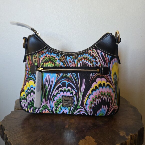 Dooney & Bourke Plumes Small Hobo Shoulder Bag Black Multi NWT Rare Coat Canvas - Picture 14 of 16